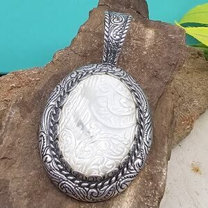 Carolyn Pollack Relios 925 Sterling Carved Mother of Pearl 2.25" Pendant 30g